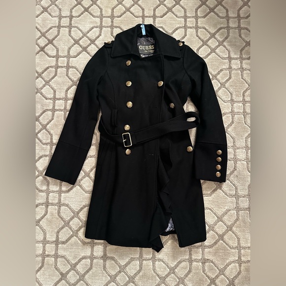 Guess Jackets & Blazers - GUESS Black Trench Coat with Gold Buttons